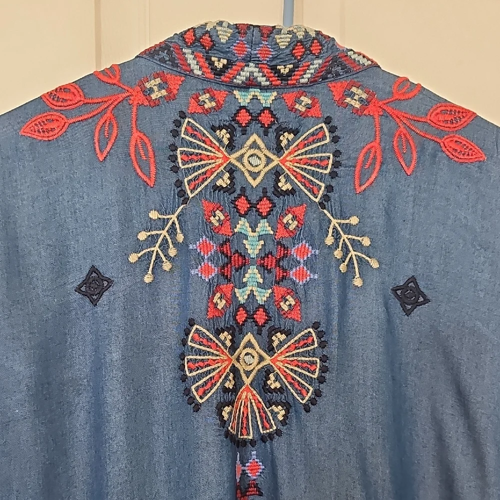 Johnny Was Piper Shirt Tail Kimono Boho Embroidered Large Preowned - Picture 5 of 14